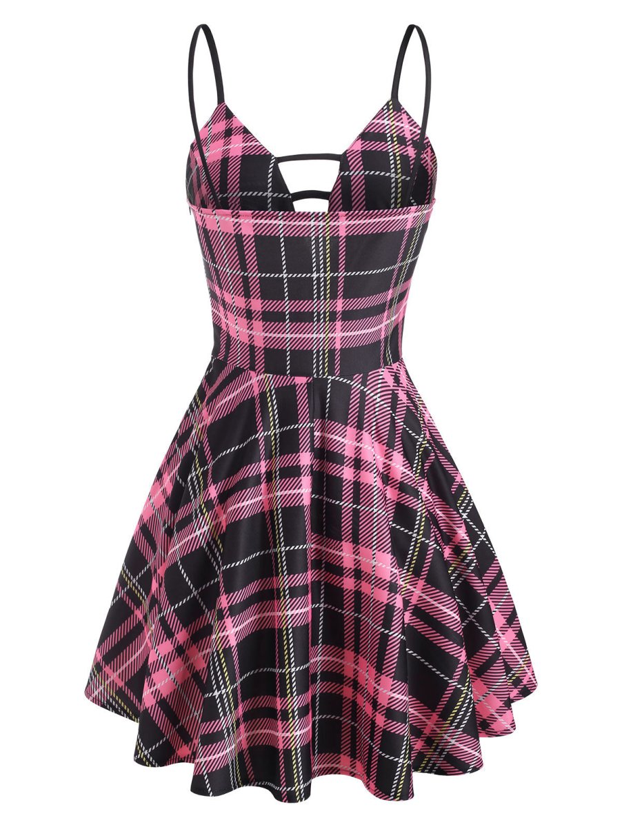 Vestido Xadrez Vintage Com Cadarço Rosa