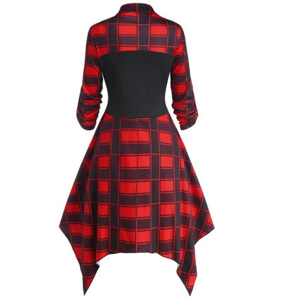 Vestido Xadrez Vintage Com Cadarço Vermelho