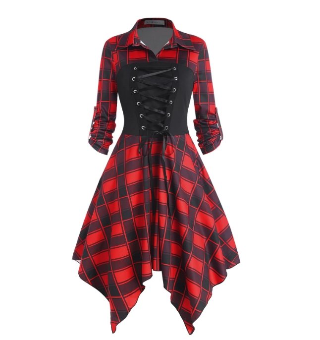 Vestido Xadrez Vintage Com Cadarço Vermelho