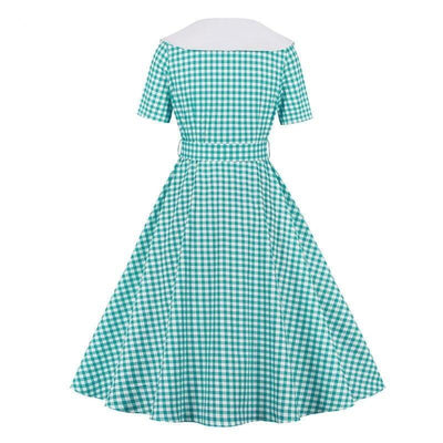 Vestido Vintage Xadrez Turquesa