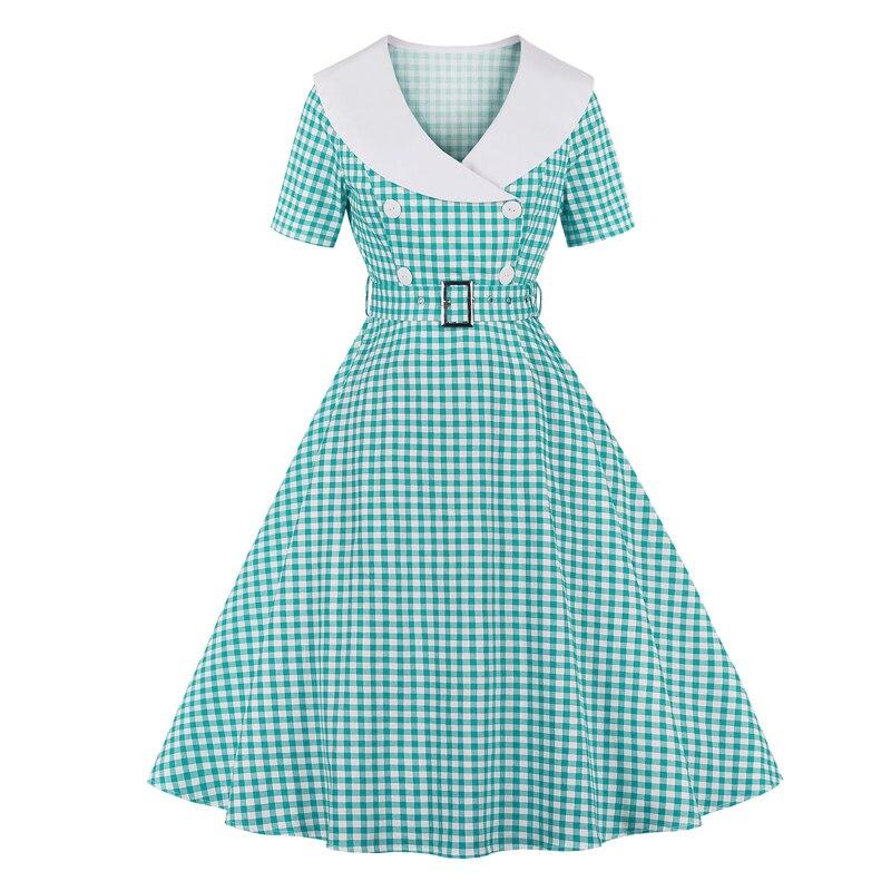 Vestido Vintage Xadrez Turquesa