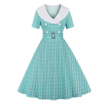 Vestido Vintage Xadrez Turquesa
