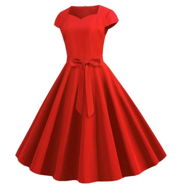 Vestido Vintage Cinto Vermelho
