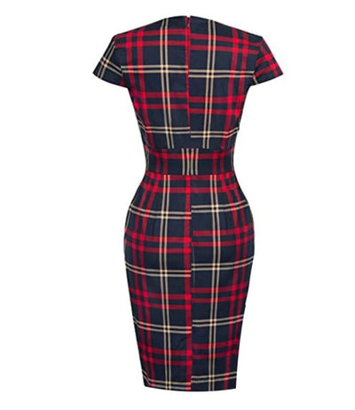 Vestido Vintage Xadrez Com Decote Quadrado
