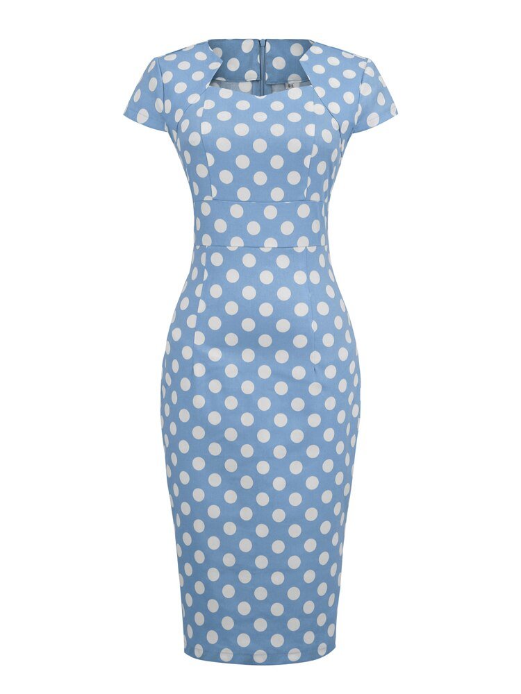 Vestido Vintage De Bolinhas Com Decote Quadrado