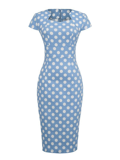 Vestido Vintage De Bolinhas Com Decote Quadrado