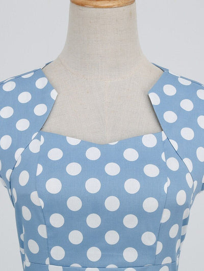 Vestido Vintage De Bolinhas Com Decote Quadrado
