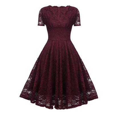 Vestido Vintage De Renda Com Decote Em V Cor De Vinho