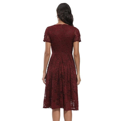 Vestido Vintage De Renda Com Decote Em V Cor De Vinho