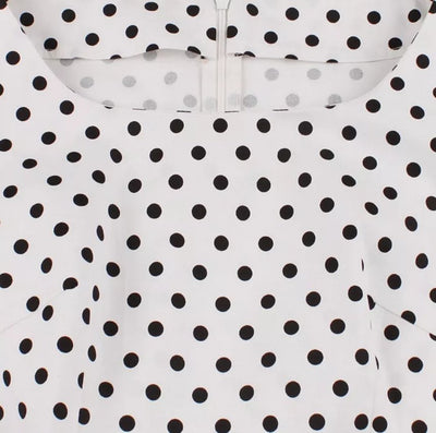Vestido Vintage De Bolinhas Brancas Com Gola Redonda