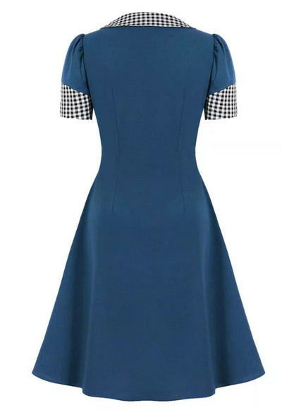 Vestido Vintage Azul Com Gola Redonda