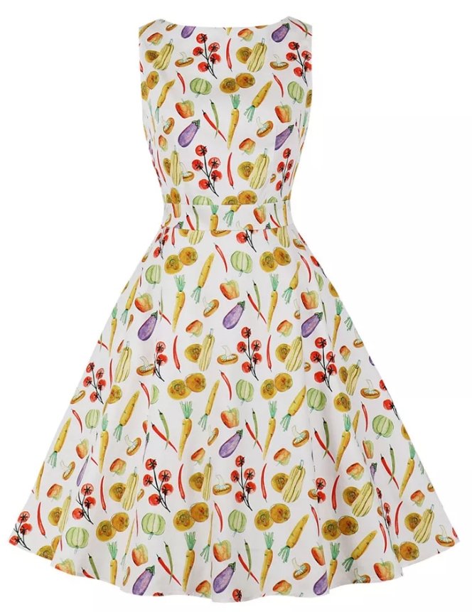 Vestido Vintage Floral Creme Com Gola Redonda