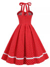 Vestido Vintage De Bolinhas Vermelhas Com Gola Redonda