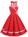 Vestido Vintage De Bolinhas Vermelhas Com Gola Redonda