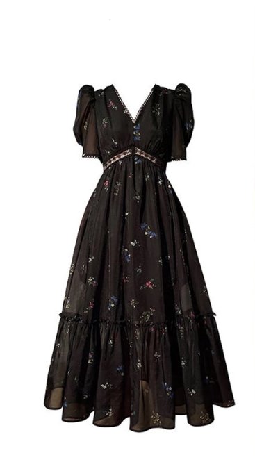 Vestido Vintage Preto Com Decote Em V