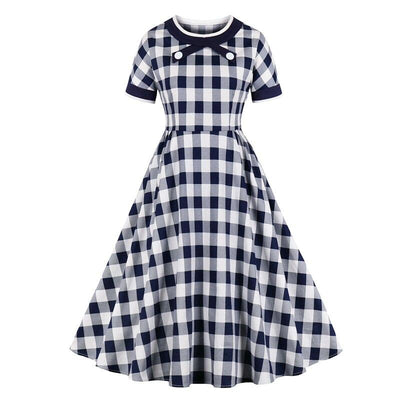 Vestido Vintage Xadrez De Algodão