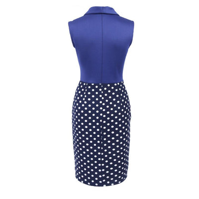 Vestido Lápis De Bolinhas Azul Vintage