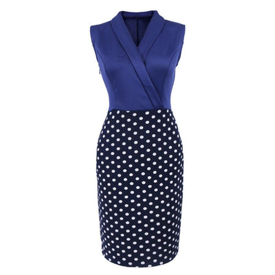 Vestido Lápis De Bolinhas Azul Vintage