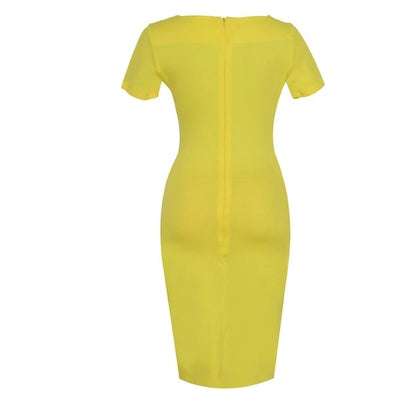 Vestido Vintage Lápis Chique Amarelo
