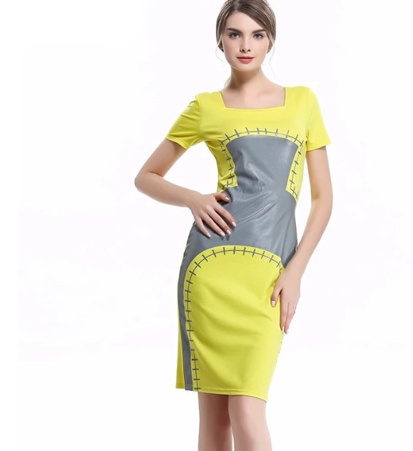 Vestido Vintage Lápis Chique Amarelo