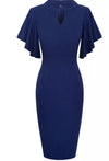 Vestido Vintage Lápis Chique Azul Marinho