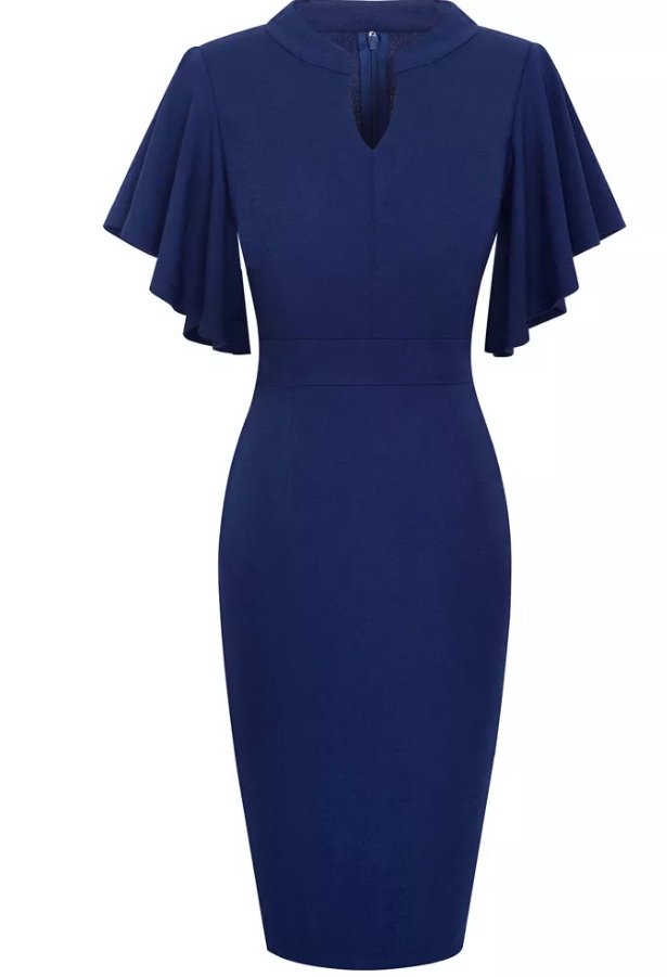 Vestido Vintage Lápis Chique Azul Marinho