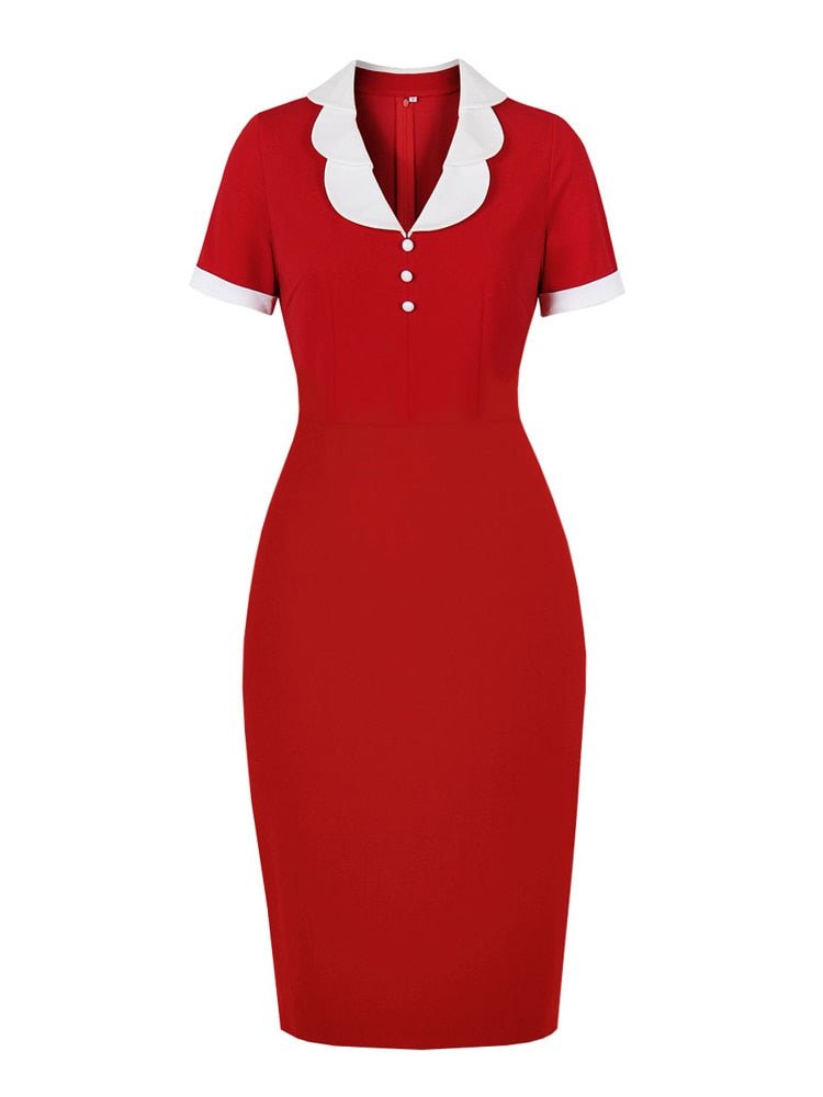 Vestido Chique Lápis Vintage Vermelho