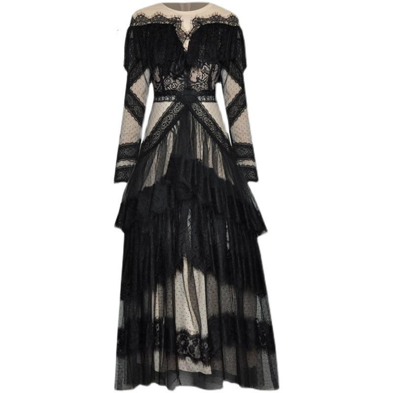 Vestido Vintage Manga Longa Renda