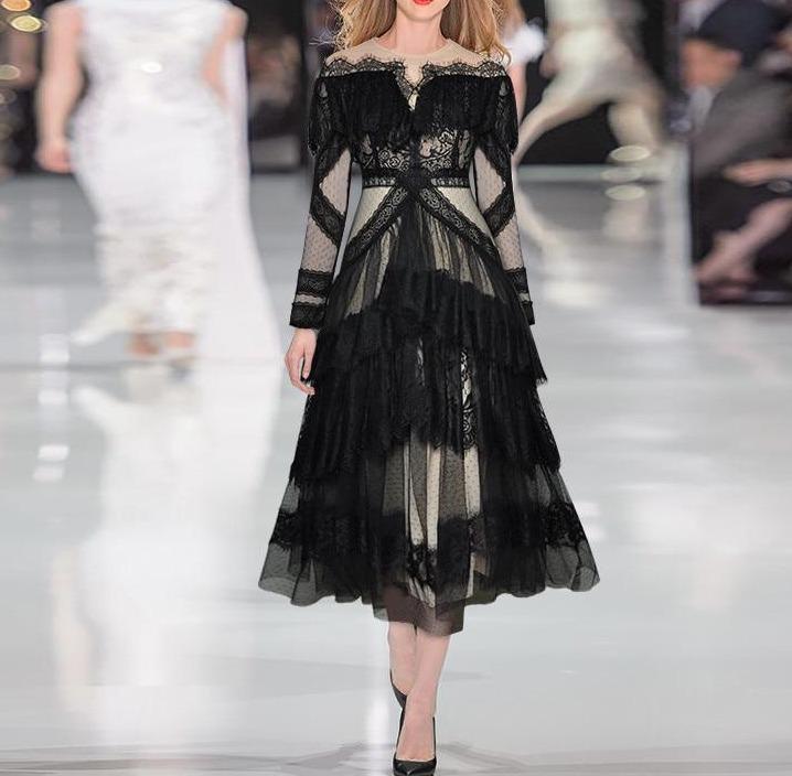 Vestido Vintage Manga Longa Renda