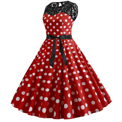 Vestido Vintage De Renda De Bolinhas Vermelhas