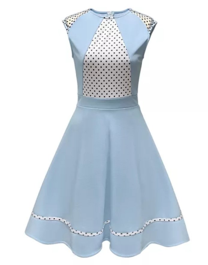 Vestido Vintage Feminino De Bolinhas Azuis