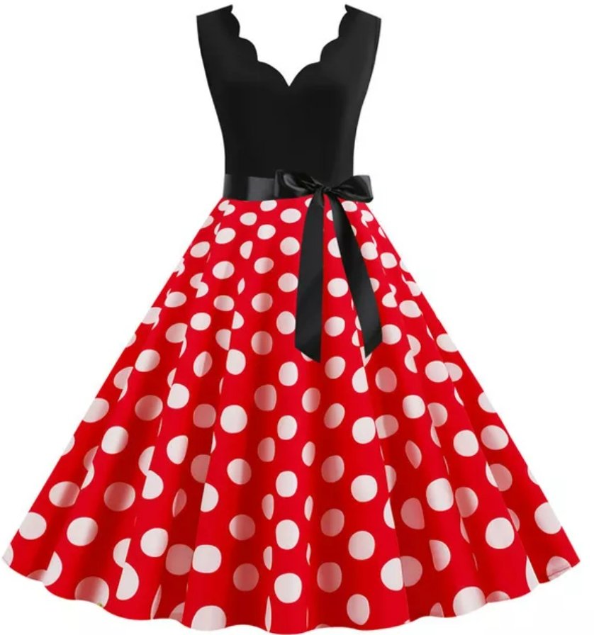 Vestido Vintage Feminino De Bolinhas Vermelhas