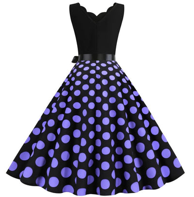 Vestido Feminino Vintage De Bolinhas Roxas