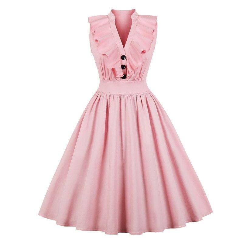 Vestido Vintage Rosa Plus Size Com Babados