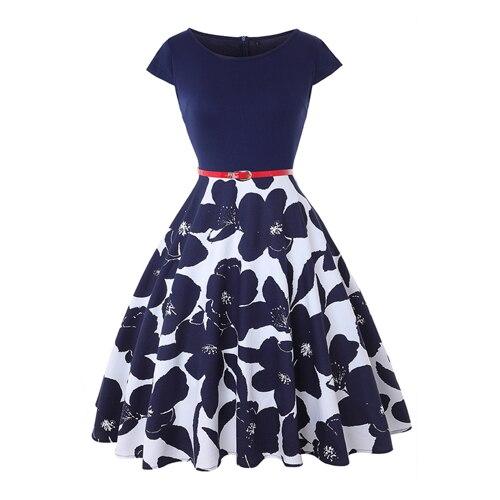 Vestido Vintage Azul Floral Plus Size Anos 50