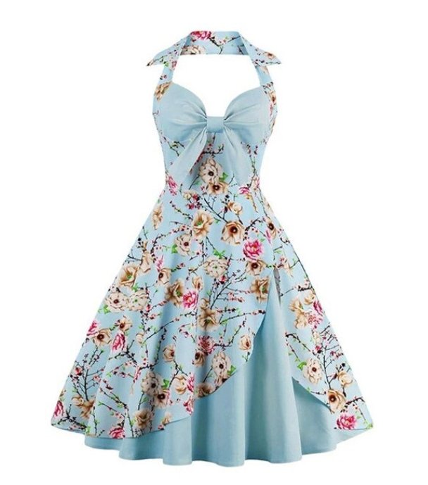 Vestido Vintage Plus Size Bege Azul Flores