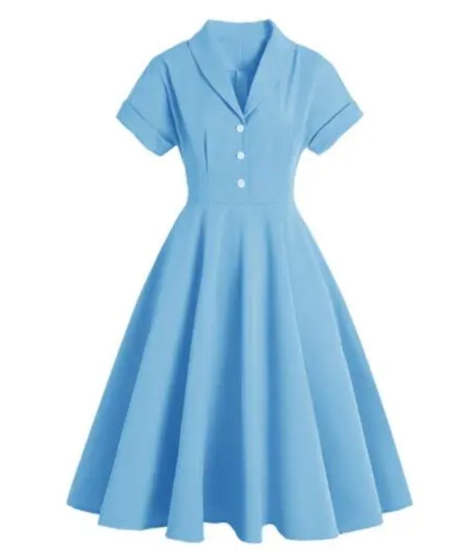 Vestido Vintage Plus Size Com Botões Azuis