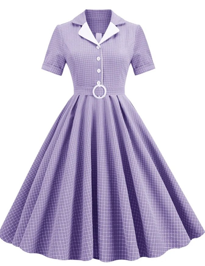 Vestido Vintage Plus Size Com Botões Lavanda