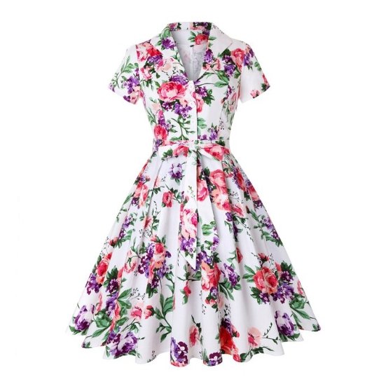 Vestido Vintage Tamanho Grande Floral Branco