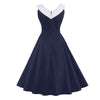 Vestido Vintage Tamanho Grande Gola Chique Azul Marinho