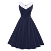 Vestido Vintage Tamanho Grande Gola Chique Azul Marinho