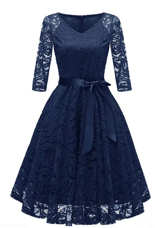Vestido Vintage Plus Size De Renda Azul