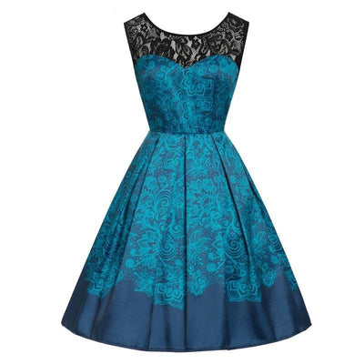 Vestido Vintage De Renda Rockabilly Azul Tamanho Grande