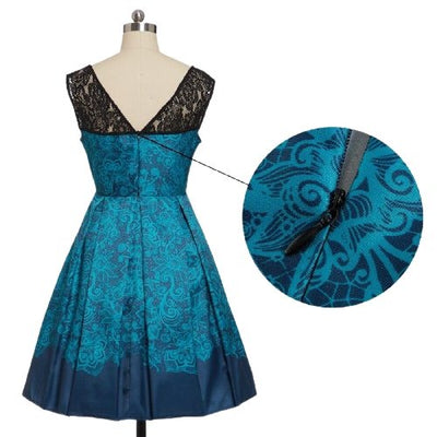 Vestido Vintage De Renda Rockabilly Azul Tamanho Grande
