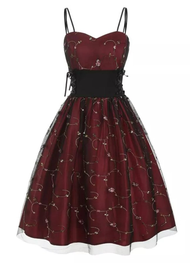 Vestido Vintage Plus Size Vinho Cintura Alta