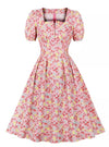 Vestido Rosa Cintura Alta Plus Size Vintage