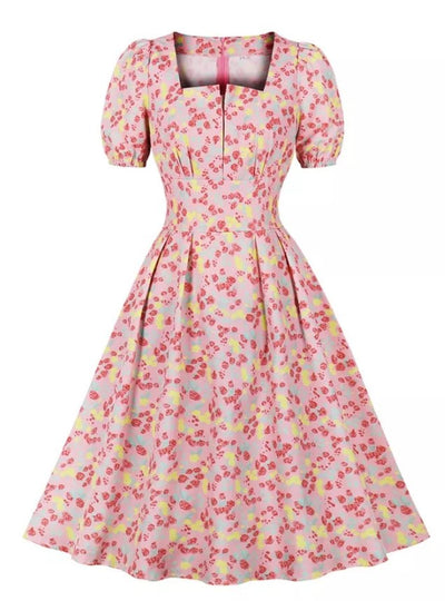 Vestido Rosa Cintura Alta Plus Size Vintage