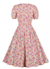 Vestido Rosa Cintura Alta Plus Size Vintage
