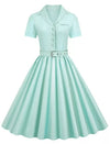 Vestido Vintage Plus Size Turquesa Cintura Alta