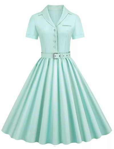 Vestido Vintage Plus Size Turquesa Cintura Alta